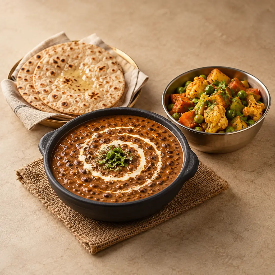 Dal makhani and sabzi, cooked with Kitchen King Masala