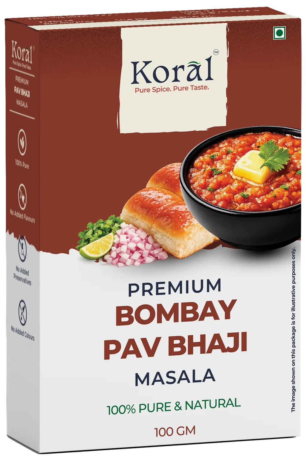 Bombay Pav Bhaji Masala, 100 g box, front and side panel